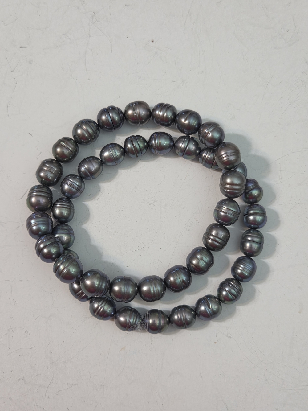 cultured tahitian pearl peacock baroque stretch pearl bracelets 2 pc 7inch